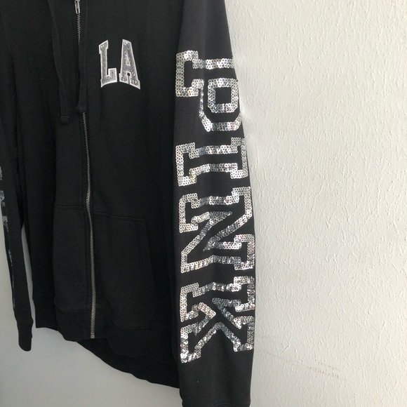 Victoria’s Secret PINK Hoodie Black Sequins LA West Coast Beaches Sz M - Picture 6 of 12